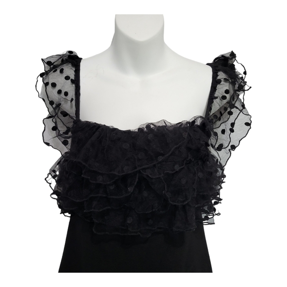 Forever 21 Little Black Mini Dress Size Medium Ruffle Mesh Fancy Gothic Wedding - Picture 3 of 7